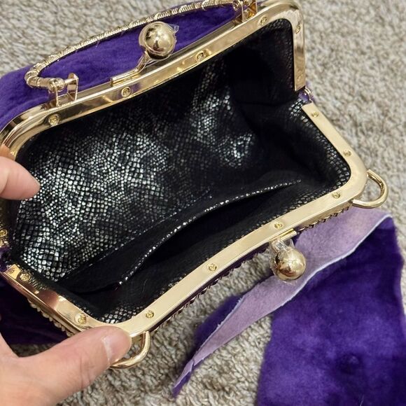 Purple Handmade Genuine Shearling Kisslock Top Handle bag/Shoulder Bag/Crossbody - Picture 15 of 16